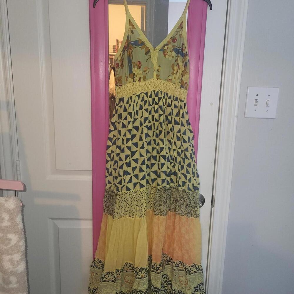 Yellow multi color boho maxi dress